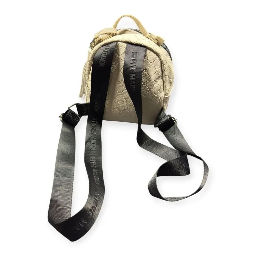 Steve Madden Mini Backpack BBLOGO Embossed Tan Beige Black Gold‎ Hardware